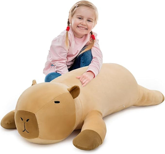 MorisMos 43.3" Long Capybara Plush Body Pillow, Capybara Stuffed Animal, Cute Capybara Pillow Plushie, Sleeping Body Pillow for Cuddling, Perfect Christmas Valentine's Birthday Gift for Kids & Adults