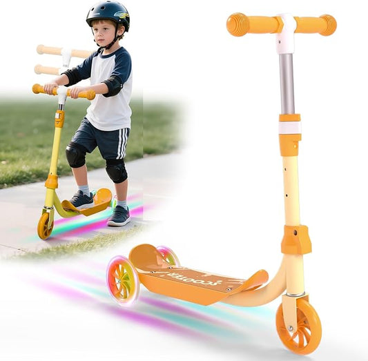 Kids Scooter Ages 3-7, 3 Wheel Scooter with LED Light Up Wheels, Safer Steering & Adjustable Handlebar, Wide Anti-Slip Deck, Heavy Duty Metal Kick Scooter for Boys Girls Toy Gift, Up to 110 lbs
