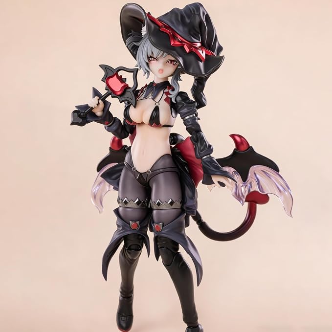 Pipigirl 1/12 Scale Anime Style Action Figures Kits, Black Hair Apprentice Witch, 6.5 in Collectible Action Figures, No Assembly Required
