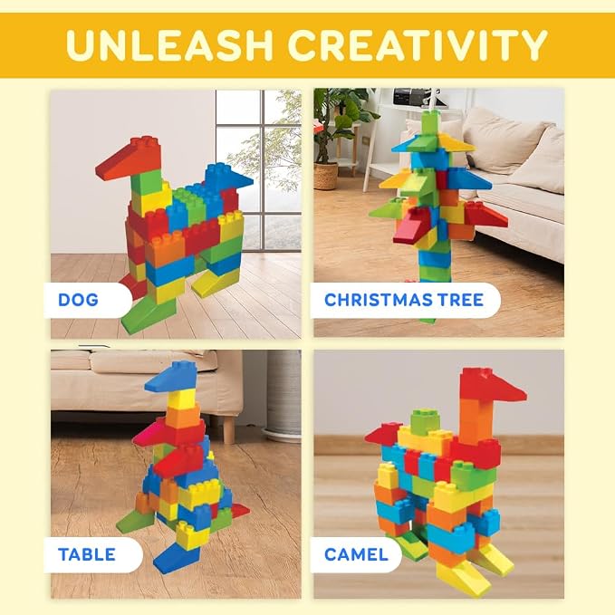 PLATPORTS 48-Piece Jumbo Big Building Blocks – Giant XL Large Plastic Blocks for Kids Ages 2–8, Indoor & Outdoor Construction Play Set