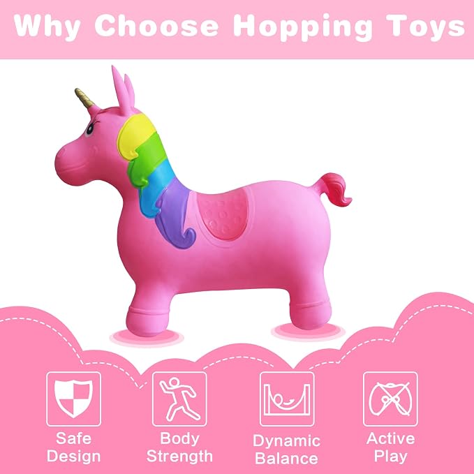 HotMax Unicorn Bouncy Horse Toys for 2 Year Old Girl, Toddlers Bouncing Animals, Ride on Rubber Jumping Toys for Baby Girl or Boy 1st Birthday Gift for 2 3 4 Year Old (Pink Unicorn)