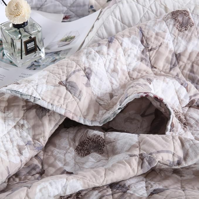 Cotton Bedspread Quilt Bedding Sets 3 Pieces Reversible Coverlet Sets Comforters Vintage Floral Patchwork White Bedspread, Queen Size