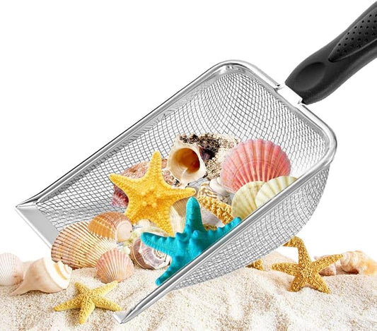 Beach Mesh Shovel, Shark Tooth Sifter Dipper for Shell Collecting, Kids Filter Sand Scooper for Picking Up Shells - Beach Snow Toys for Kids (Black)