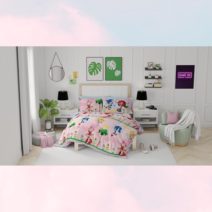 Sonic The Hedgehog Amy Rose Girls Bedding Super Soft Reversible Microfiber Comforter and Sheet Set with Sham, 7 Piece Full Size, (Official Licensed Product) By Franco Kids