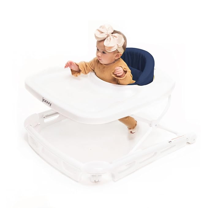 Joovy Spoon Baby Walker & Activity Center Featuring Three Adjustable Heights, Extra-Large Tray, and 30 lb Weight Capacity - JPMA Safety Certified, Blueberry