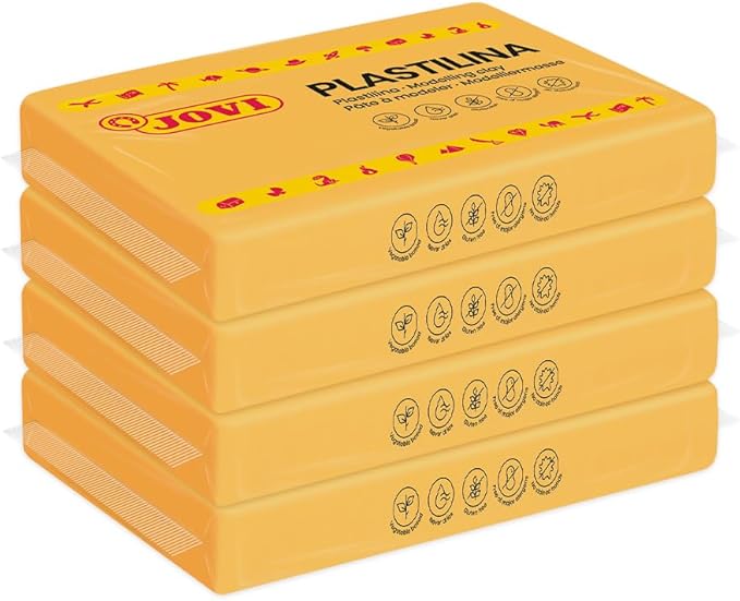 Jovi - Modeling Clay, 3 Pounds Total, 4 Non-Drying Bars, 0.77 lb Each, Arts and Crafts Non-Toxic and Gluten Free plasticine (Dark Yellow)