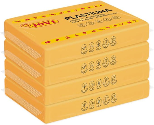 Jovi - Modeling Clay, 3 Pounds Total, 4 Non-Drying Bars, 0.77 lb Each, Arts and Crafts Non-Toxic and Gluten Free plasticine (Dark Yellow)
