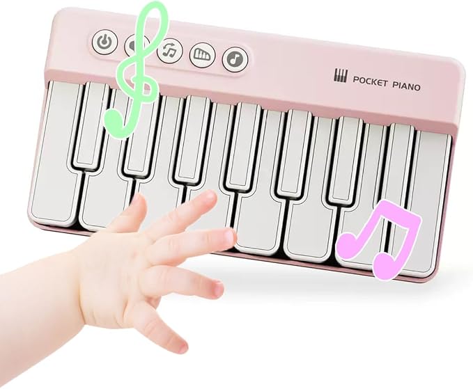Toddlers Piano Toy with Rainbow Lights, Portable Travel Piano Keyboard Musical Instrument Learning Toys, Music Interactive Birthday Gift for 3 4 5 Year Old (Pink)