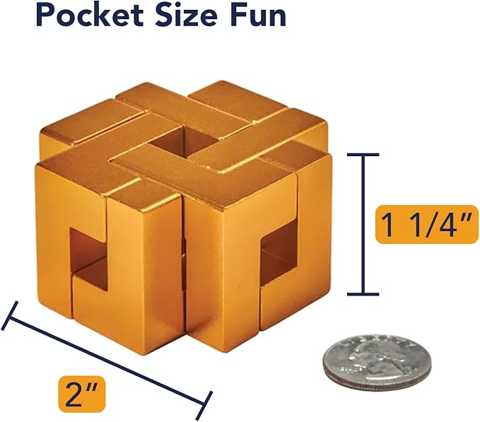 Bits and Pieces Metal Brain Teaser Puzzle - Golden Knot Disentanglement Puzzle, 3D Assembly Puzzles for Adults