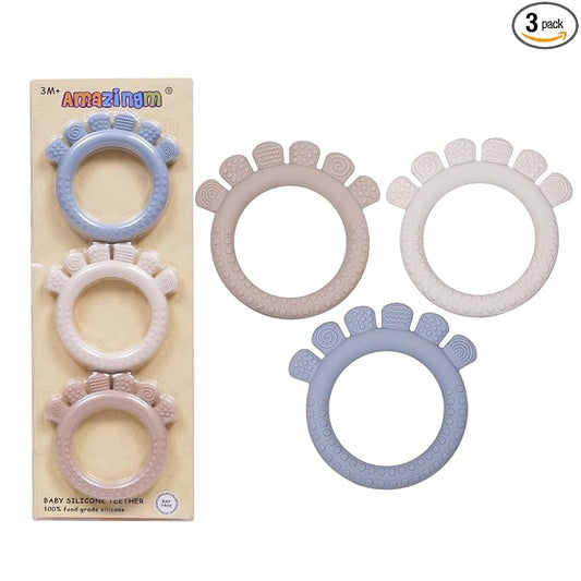 Baby Silicone Teething Ring Toys for 0-6,6-12 Months Boys and Girls,Chew Teether Stuff for Infant,Newborn Must Have Essentials,BPA Free,Soft and Textured. (Gray)