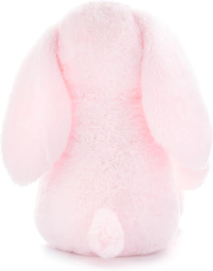 WEIGEDU Pink Rabbit Bunny Stuffed Animal Plush Toy | 17.7“, Floppy Ears, Heart Print, Birthday Nursery Décor, Easter Christmas Bedtime Gift