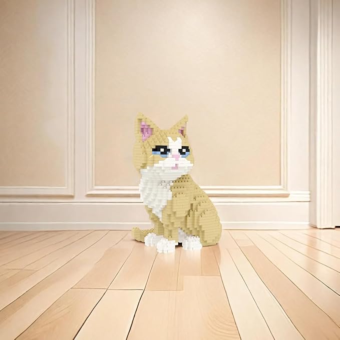 Larcele Cat Micro Building Blocks Animal Set, DIY Mini 3D Building Toy Bricks Kit,924 Pieces KLJM-05 (Golden Shorthair)
