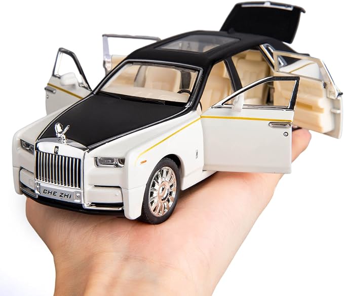 BDTCTK 1/32 Rolls-Royce Phantom Model Car,Zinc Alloy Pull Back Toy car with Sound and Light for Kids Boy Girl Gift(White)