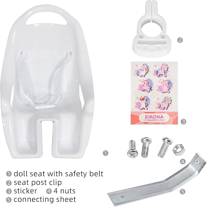 Doll Bike Seat for Girls – Bicycle Doll Chair for 12–20 Inch Kids Bikes, Compatible with American Girl, White