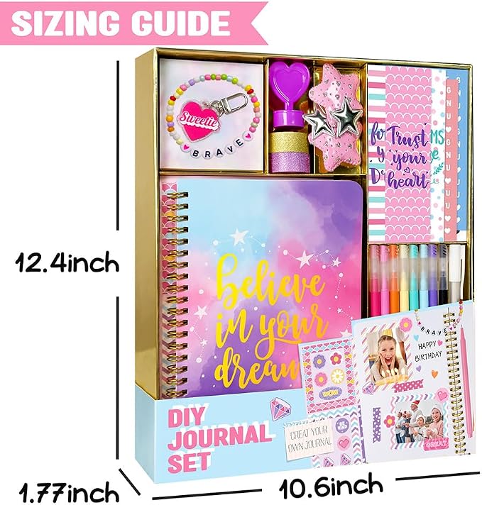Nollh DIY Journal Kit for Girls - 200+PCS Teen Tween Girl Gifts Trendy Stuff, Stocking Stuffers, Scrapbook Supplies Stationery Set, Art Crafts Kit - Ideal Gifts for 8 9 10 11 12 13 14 Year Old Girl