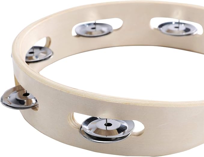 Musfunny Tambourines Ring 8 inch Hand Held Bell Birch Metal Jingles Musical Educational Percussion Instrument for Adults KTV Party Kids Games (8 inch Ring)