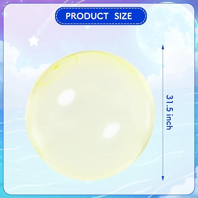 32 Inch Giant Water Bubble Ball for Adults Teenagers Giant Inflatable Water-Filled Ball Soft Rubber Ball for Outdoor Pool Beach Garden Yard Games (Yellow)