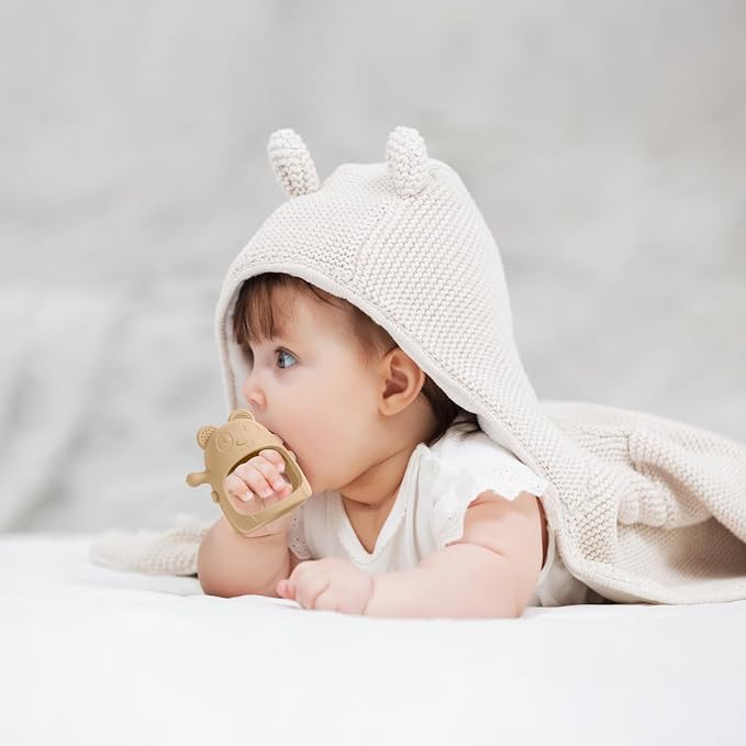 Eascrozn 3 Pack Baby Teething Toys 3 Months+, Silicone Teething Mitten for Babies Anti Drop Wrist Hand Teether, Baby Chew Toys for Sucking Needs