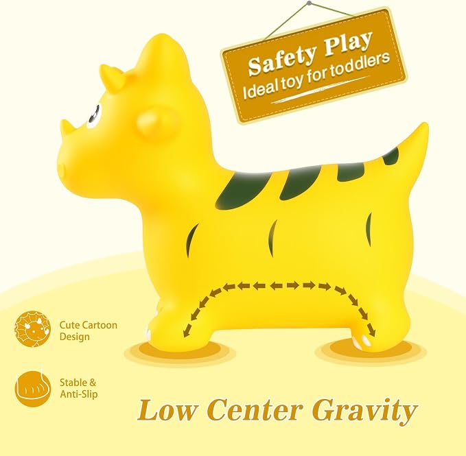 INPANY Bouncy Horse, Dinosaur Hopper Toys for Boys, Gifts Toy for Kid | Eco-Friendly PVC, Low Center Gravity, Cute Cartoon Design, Load 100 Lbs, Learn & Exercise & Active Fun, Gifts for 1-3 Kids
