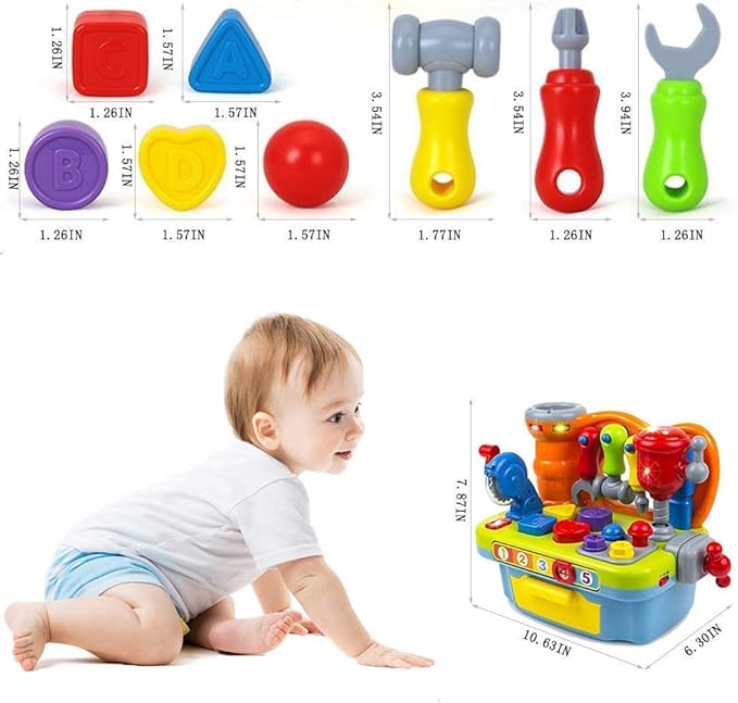 Yiosion Musical Learning Tool Workbench Toys for 1 Year Old Boy, One Year Old Boy Gifts, Toddler Tool Bench with Shape Sorter