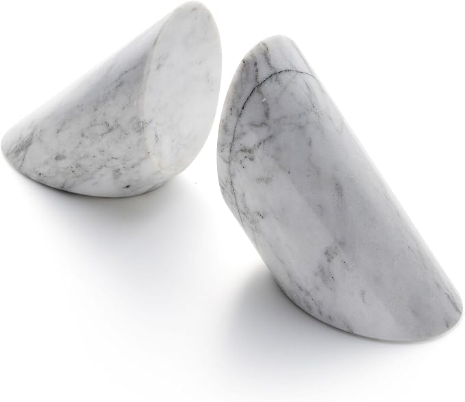 Fox Run 100% Natural Polished Marble Bookends, White, Set of 2, Angled