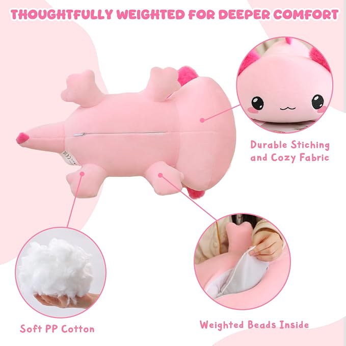 TOYSYM Weighted Stuffed Animals, Axolotl Stuffed Animal with Weighted Beads, Cute Plush Toy Pillow Gifts for Adults Kids Boys Girls