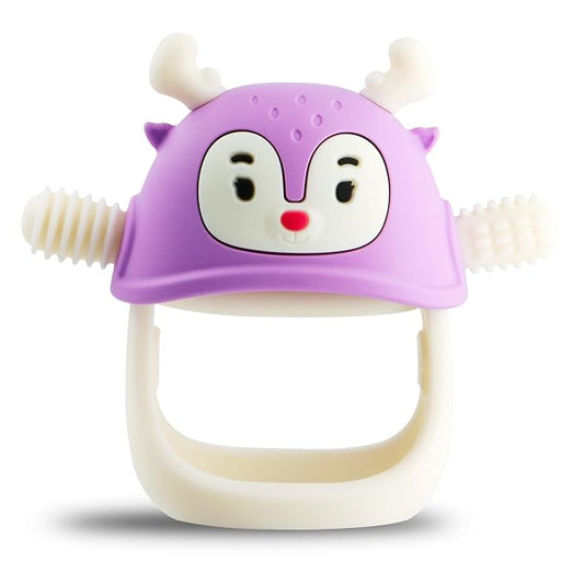 Smily Mia Reindeer Hand Teether for 3-6Months, Baby Chew Toys/Teething Toys for 6-12Months, BPA Free Silicone Teething Mittens/Toothbrush for Teething Relief, Purple-Purple