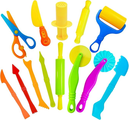 Dough Tool Set, 13Pcs Dough and Clay Play Tools Kit for Kids, Modeling Clay Accessories Includes Safety Scissors, Rolling Pins, Plastic Knife, Dough Extruder & Rollers