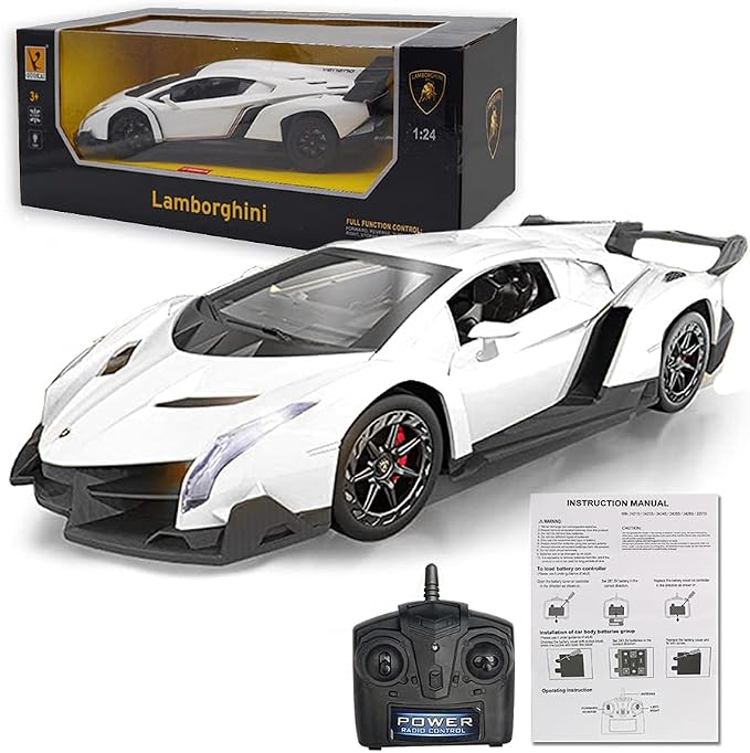 Remote Control RC CAR Racing Cars Compatible with Lamborghini Veneno Officially Licensed 1:24 Toy RC Cars Model Vehicle for Boys 6,7,8 Years Old,White