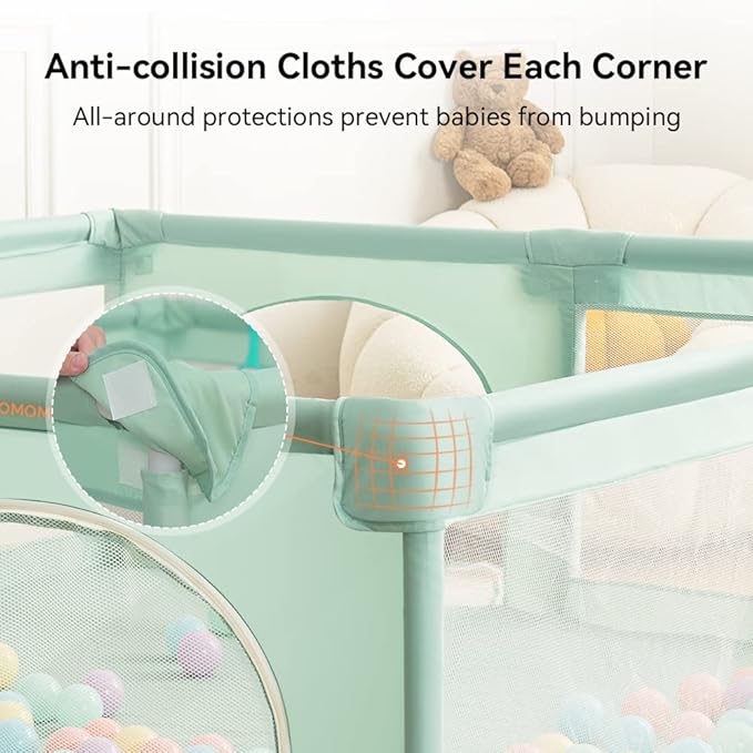 COMOMY Playpens for Babies and Toddlers, 71"x59" Baby Playard Extra Large, Safe and Non-Slip Baby Fence, Full Mesh Design, Indoor & Outdoor Kids Activity Center, Play Pens (Dark Green)