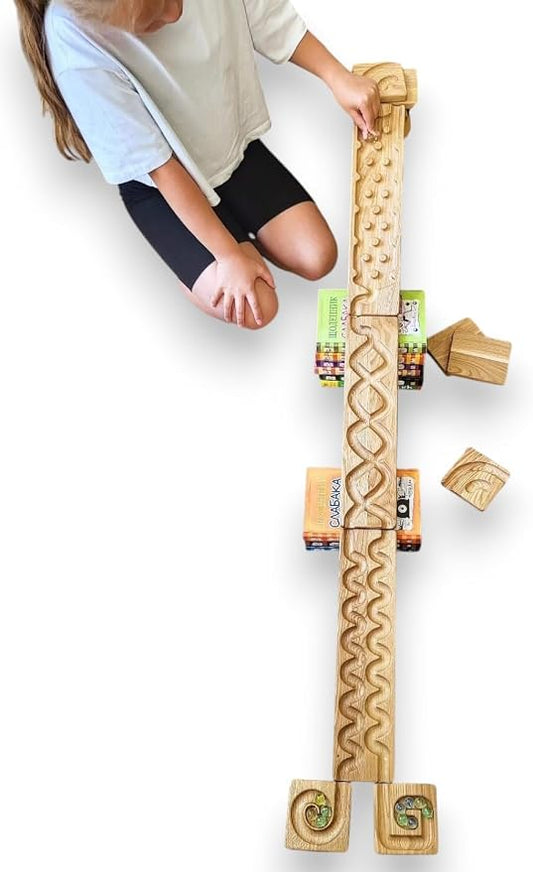 Wooden Marble Run Track Montessori STEM Toy for Kids Race Machine & Maze Board Educational Wooden Roller Track Game Set of 3 Run Gift for Children