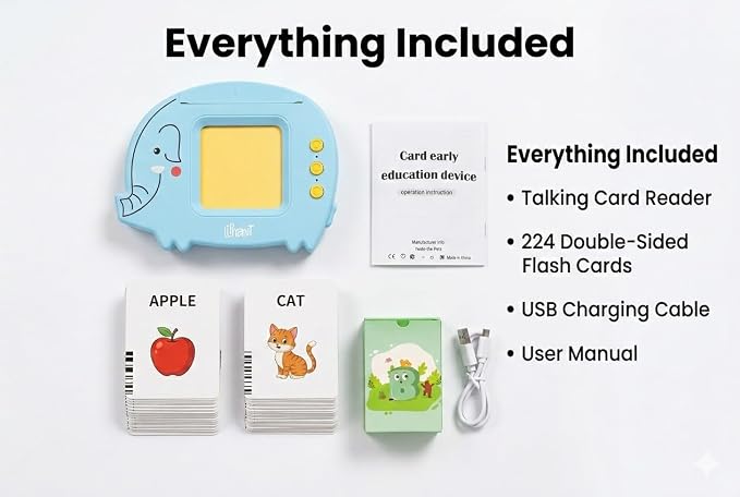 Liphant Talking Flash Cards, Educational Learning Toy for Kids 1-6 Years, 224 Words, Speech Development (Blue)