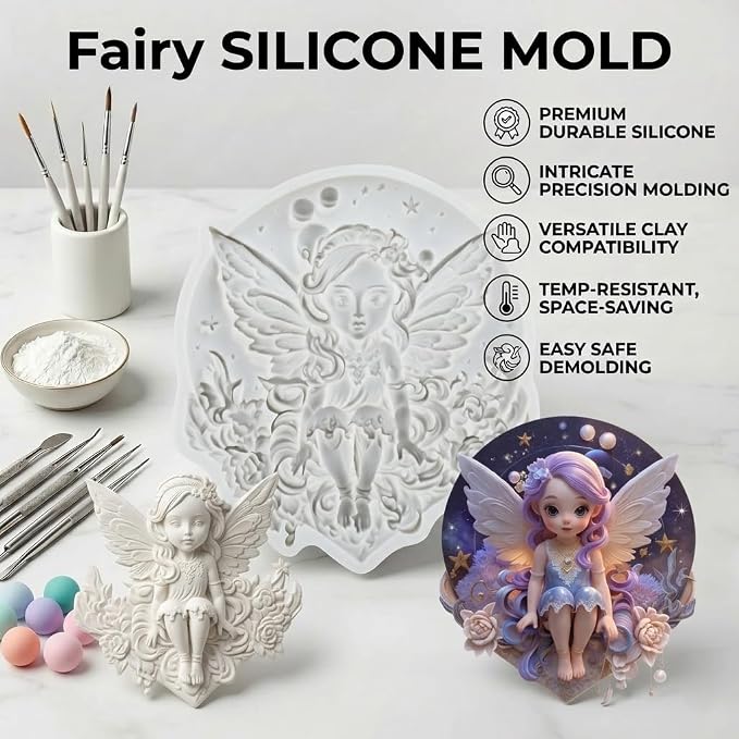 Flower Fairy Polymer Clay Molds Butterfly Fairy Silicone Mold for Epoxy Resin Casting DIY Crafts Air Dry Polymer Crafts Supplies Clay Tools