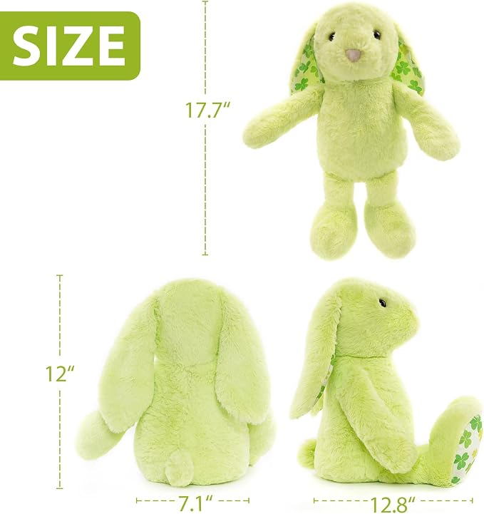WEIGEDU Green Rabbit Bunny Stuffed Animal Plush Toy, 17.7" | Floppy Ears, Shamrock Print, For Kids, Boys, Girls, Babies, St. Patrick's Day, Birthday, Easter, Christmas Gift