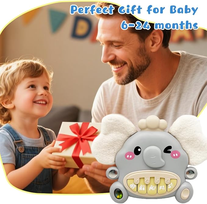 Cute Elephant Piano for Baby Musical Toys 18M+, Early Learning Light up Music Keyboard Infant Toy Perfect Christmas Birthday Gifts for Boy & Girl Age 2 3 Years Old (Grey-Elephant)