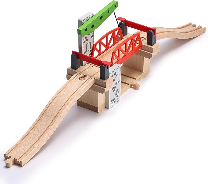 SainSmart Jr. Wooden Train Set Accessories, Moveable Lifting Bridge Set with Track for Kids Compatible with Thomas, Brio, Chuggington, Melissa and Doug