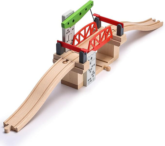 SainSmart Jr. Wooden Train Set Accessories, Moveable Lifting Bridge Set with Track for Kids Compatible with Thomas, Brio, Chuggington, Melissa and Doug