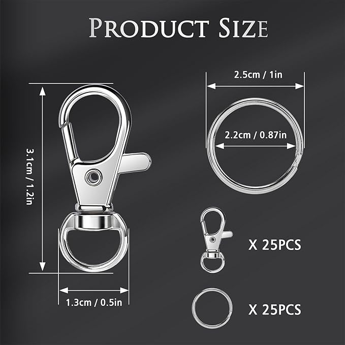 Bonison 50 PCS Keychain Making Kit with Lobster Claw Clasps & Key Rings – Keychain Clip with Key Ring Craft Supplies for DIY Keychains, Jewelry & Lanyard Projects