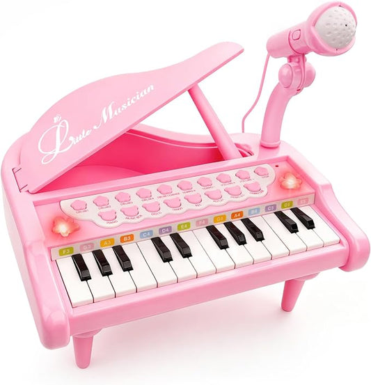 Love&Mini Pink Piano Toys for 1+Years Old Girls First Birthday Gifts Toddler Piano Music Toy Instruments with 24 Keys and Microphone