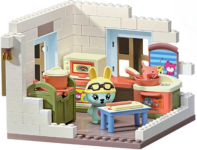 Koko's Cat Town DIY Miniature House Kit, Tiny White House Series Kitchen Building Kit, Purrfect Dollhouse with 256PCS, Cat Toys Gift for Girls Boys Teens Kids Ages 3+