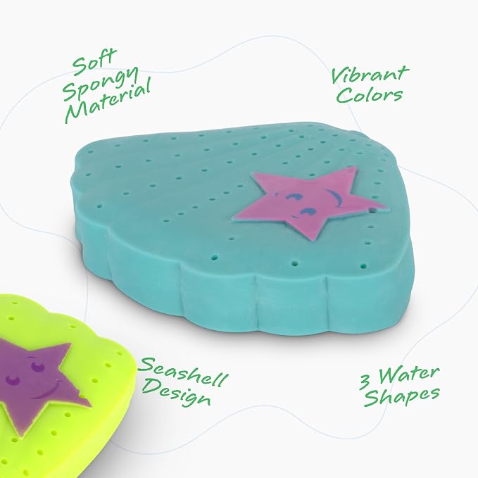 ArtCreativity Sea Shell Water Splash Toys - Set of 3 - Spongy Bath Toys for Kids - Vibrant Colors with Star Accents - Bathtub Toys for Fun in the Tub - Kids Pool Toys and Swimming Pool Accessories