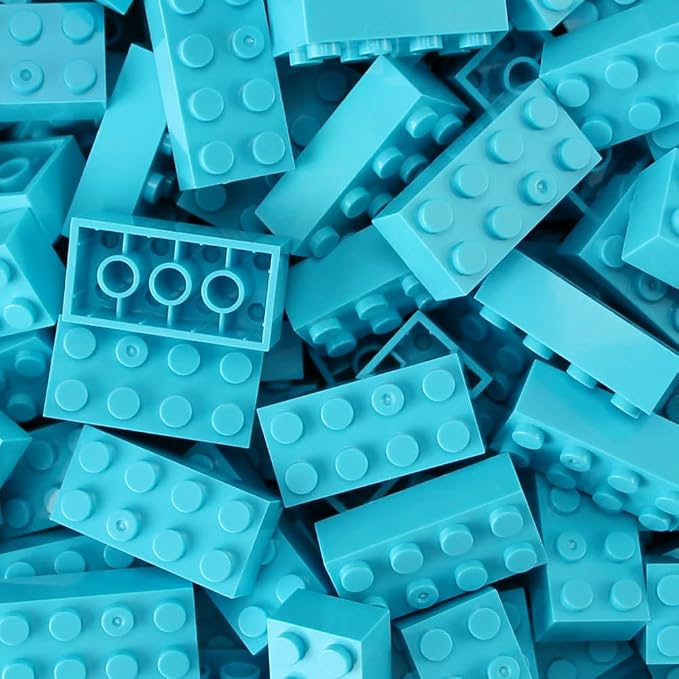 100pcs 2x4 Bricks Medium Azure Pieces Parts Classic Building kit Creative Play Set Basic Blocks Toy Accessories Compatible with 3001 Major Brands