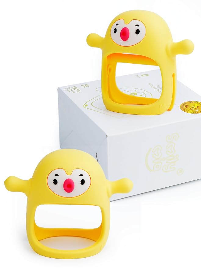 Smily Mia 2pk Penguin Teethers, TeethingToys for Babies 0-6Months, Baby Teethers for 3-6Months, Teething Mittens for Infants, Pacifiers for Breastfed Babies, Light Yellow
