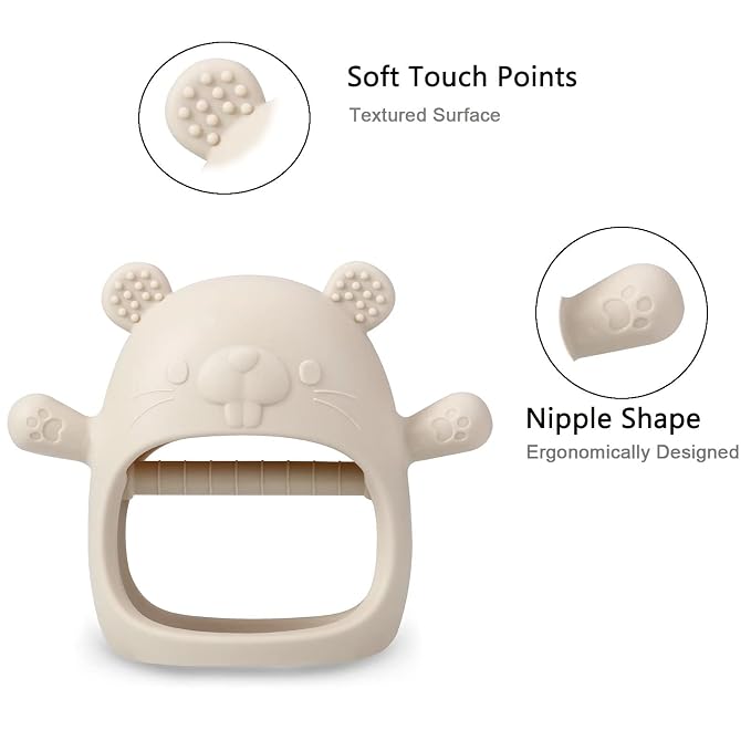 PandaEar 2 Pack Silicone Baby Teething Toys| Baby Hand Teether Mitten for Sucking Needs| Baby Chew Toys Hand Pacifier for Soothing Teething Pain Relief (White/Pink)