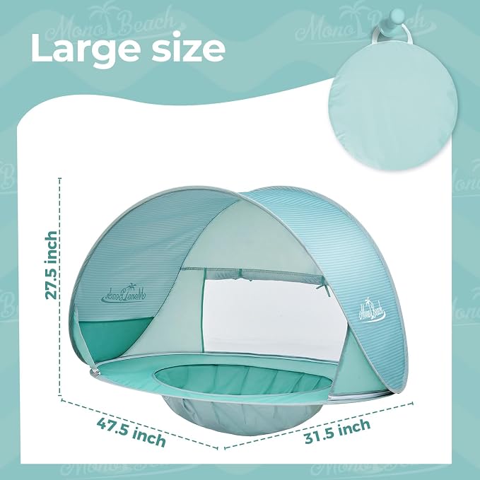 Monobeach Baby Beach Tent with Pool: Green Pop Up Sun Shade Tent for Toddler, UV Protection Portable Outdoor Shelter, Foldable Camping Canopy for Beach, Backyard & Travel