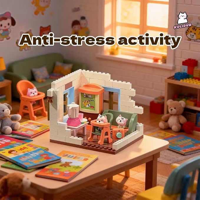 Koko's Cat Town DIY Miniature House Kit, Tiny White House Series Living Room Building Kit, Purrfect Dollhouse with 255PCS, Cat Toys Gift for Girls Boys Teens Kids Ages 3+
