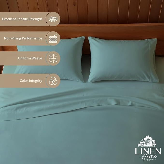 Linen Home 2-Pack King Sheet Set, 100% Cotton Percale Bedding, 8-Piece Value Bundle, Deep Pocket Cooling Bed Sheets for Hot Sleepers, Breathable & Crisp Hotel Quality, Long-Staple Cotton, Aqua Blue