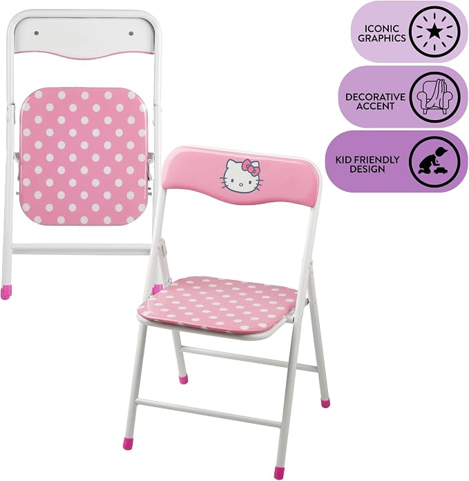 Hello Kitty Kids Activity Table and Chair Set, 3-Piece Square Table with 2 Folding Chairs, Sanrio Character Design,Furniture Set for Ages 3+