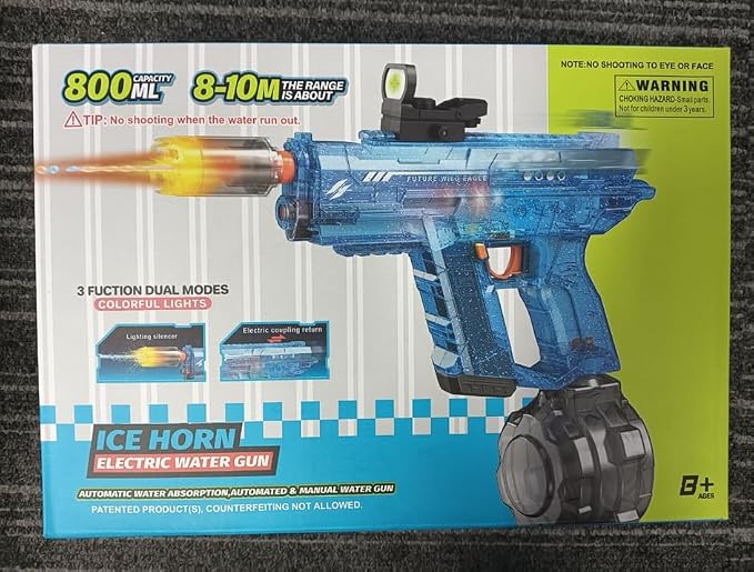 Electric Water Gun for Adults Kids Black Automatic Squirt Gun: Light Up 26-32FT Long Range, 800CC Large Capacity Watergun,Summer Outdoor Pool Games for Ages 8-12, Beach Backyard Family Party Toy Gift
