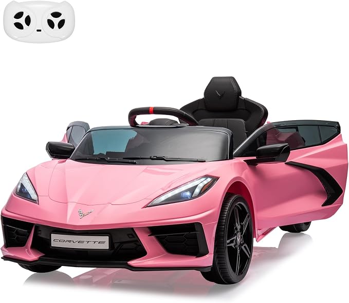 Garvee 12V Kids Ride on Car Licensed Corvette Toddlers Electric Sports Car Ride on Toy with Remote Control, Visual Dashboard, LED Lights, Music for Boys & Girls, Pink